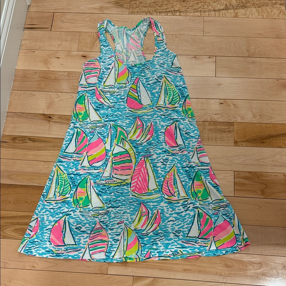 EUC Lilly Pulitzer Sailboat Print Racerback Sundress in Aqua & Pink